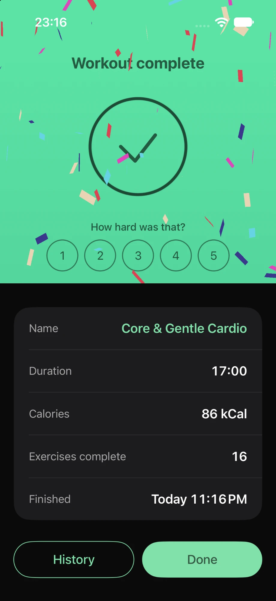 Workout complete summary