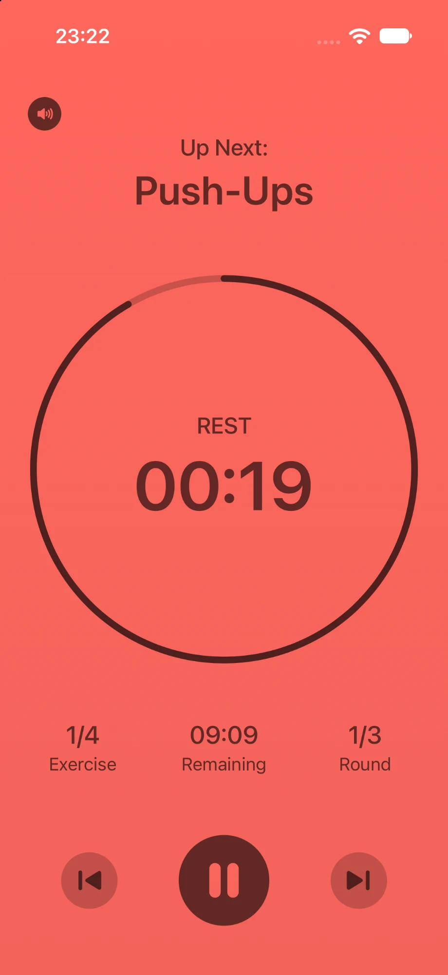 A rest interval showing the next exercise